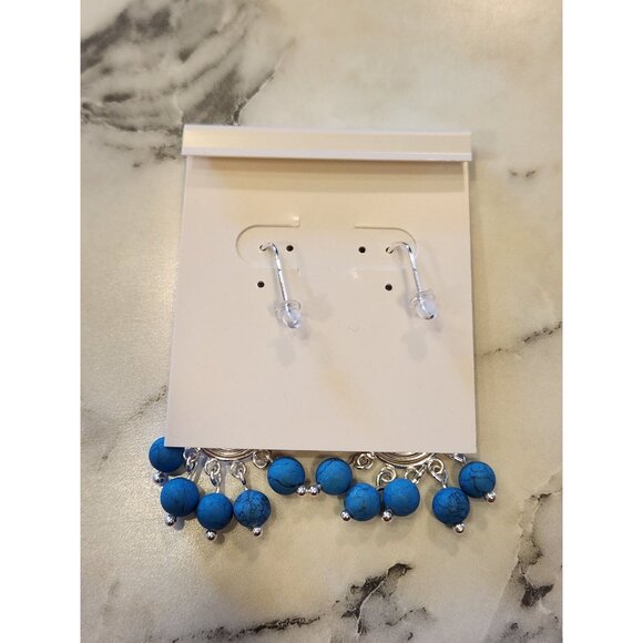 Sterling Silver Teardrop Earrings With Blue Beads - Picture 3 of 5